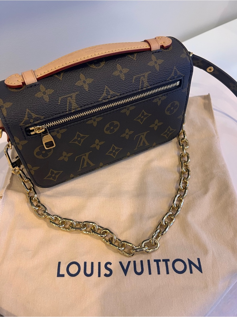 Louis Vuitton Brown Monogram Canvas Crossbody with Gold Chain - Picture 2 of 16